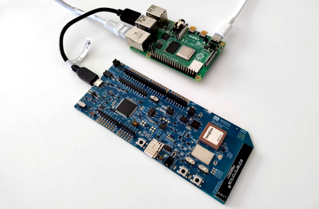nRF9160DK connected to Raspberry Pi