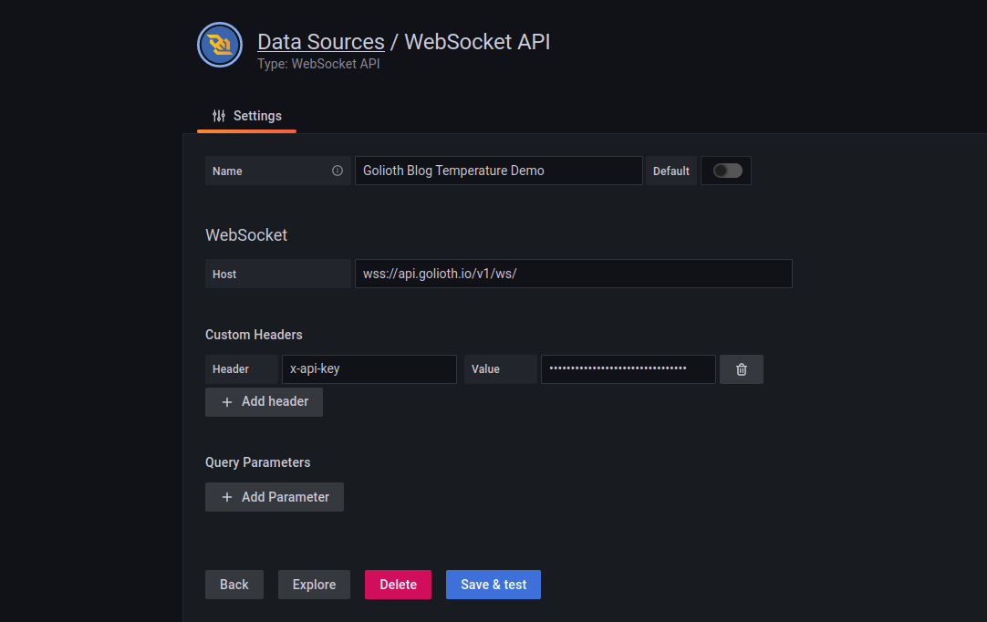Grafana WebSocket data source configuration