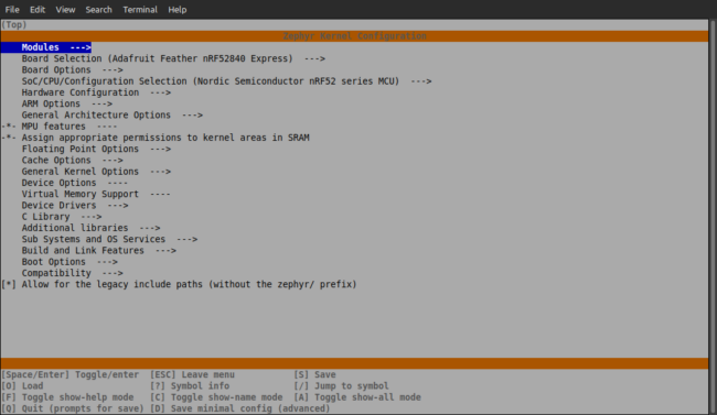 Zephyr menuconfig