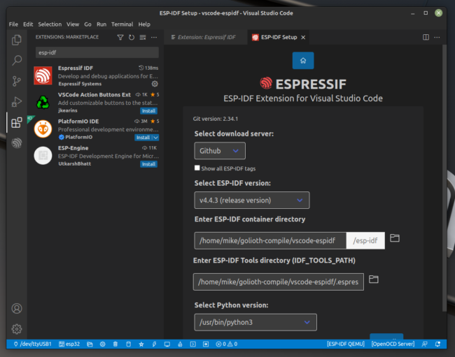 Configure ESP-IDF VScode Extension