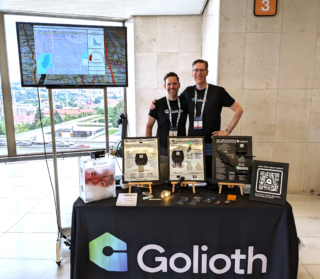 Jonathan Beri and Mike Szczys at the Golioth booth during 2023 EOSS/ZDS in Prague