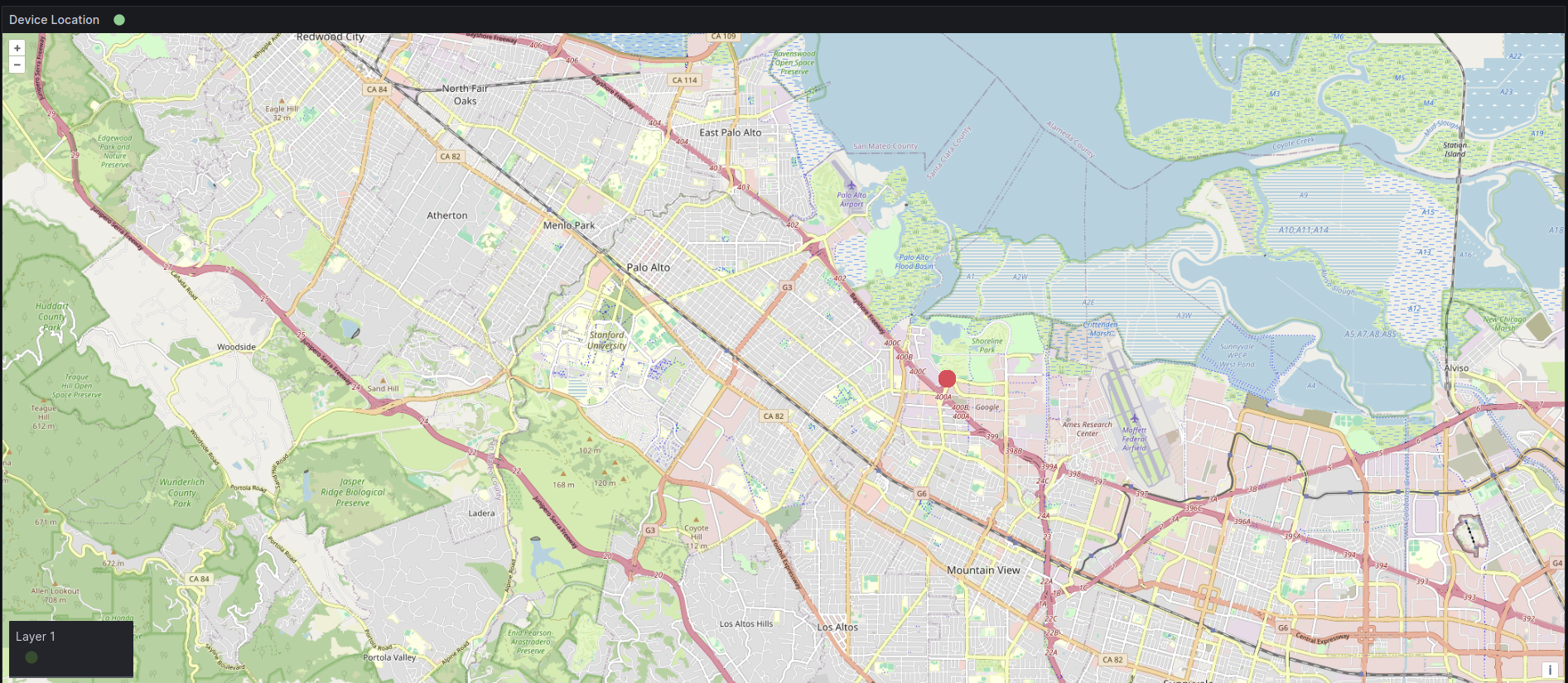 Device shown in Grafana map view.