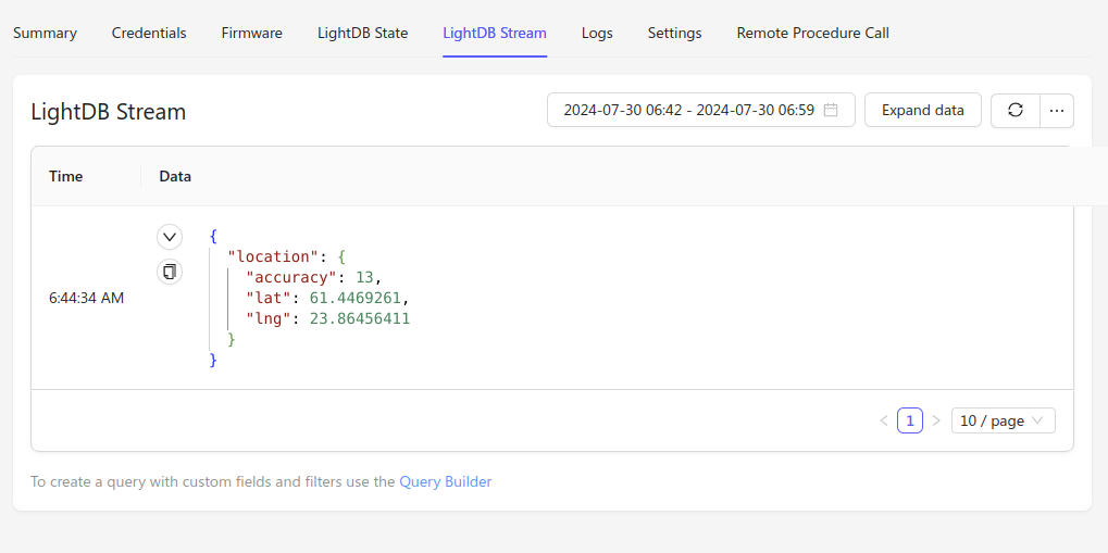 Location data in LightDB Stream.