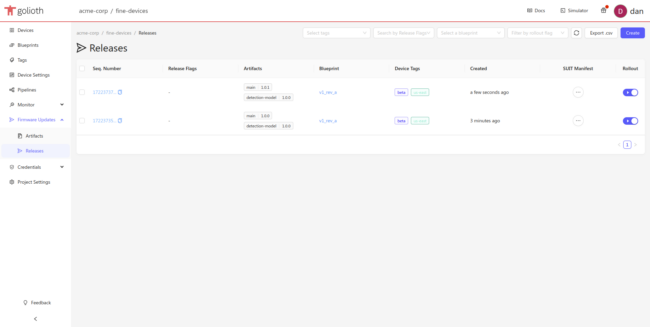 Golioth Console Display OTA AI Model Releases