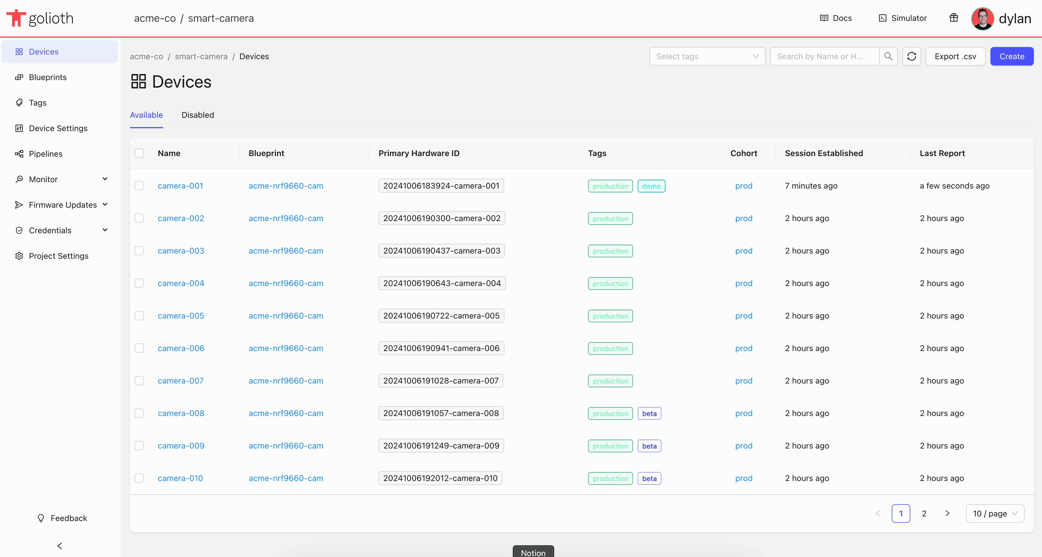 Walk through of deploying firmware to a cohort of devices