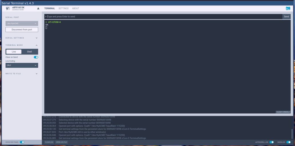 Using an AT command to shut down the nRF91 modem.